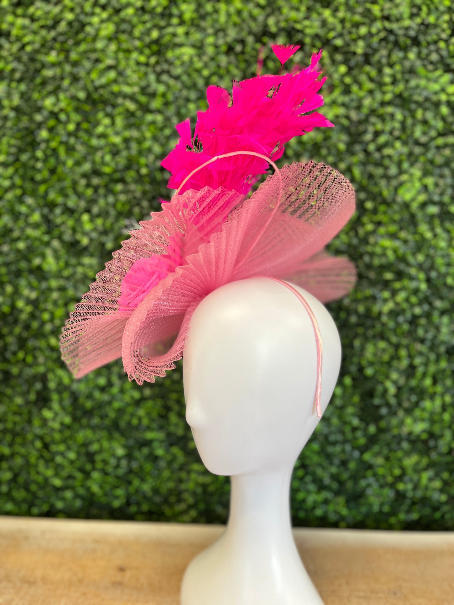 Pink Crinoline with Pink Feathers Fascinator Hat