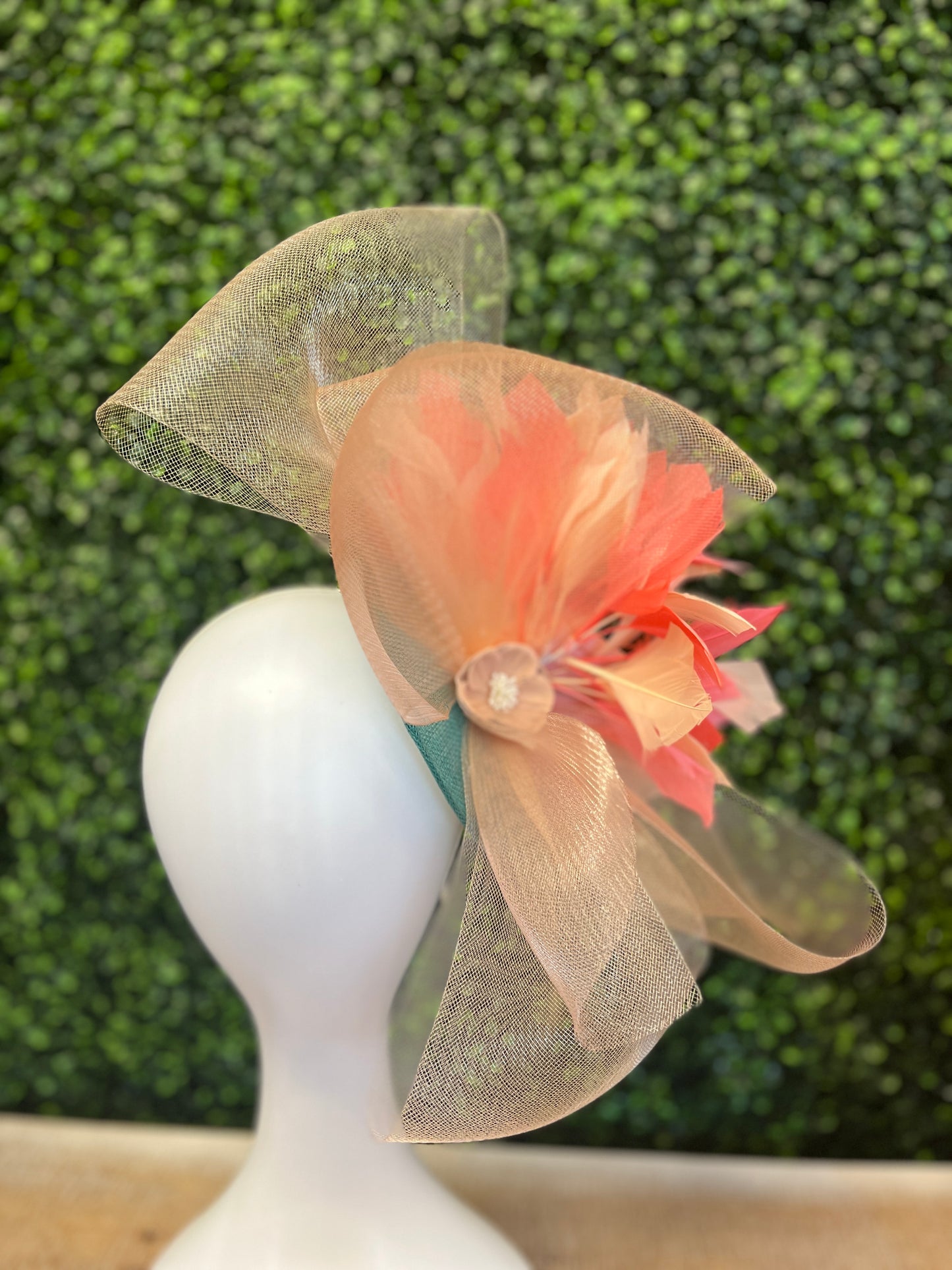 Handmade Teal & Coral Fascinator Hat