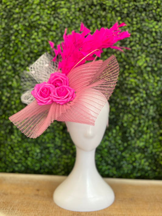 Pink Crinoline with Pink Feathers Fascinator Hat