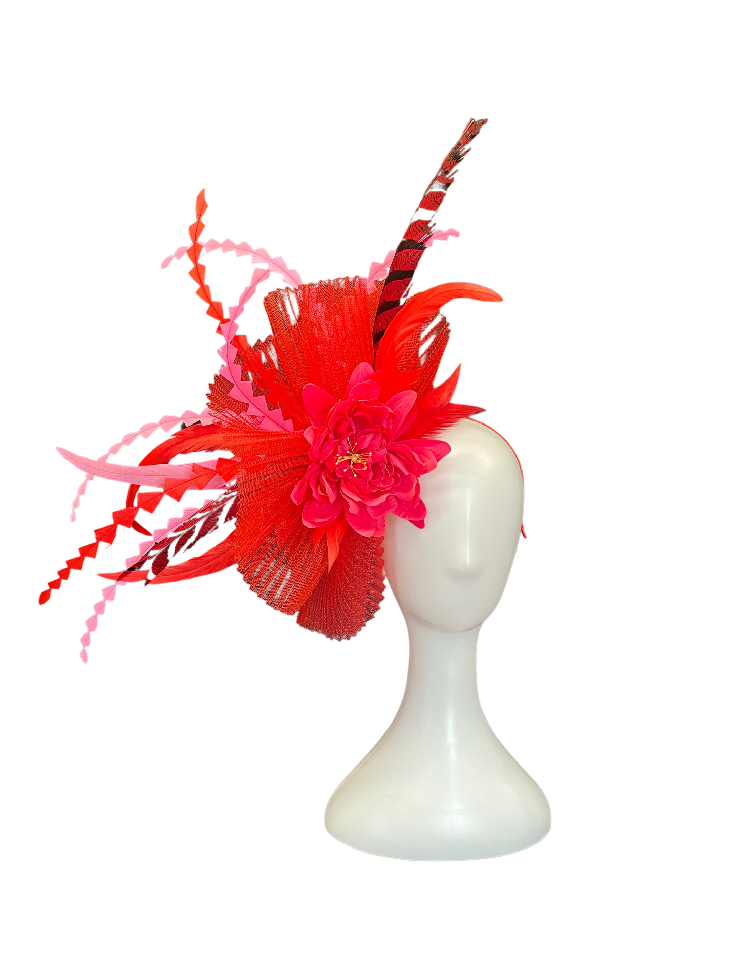 Red and Pink Pheasant Feather Fascinator