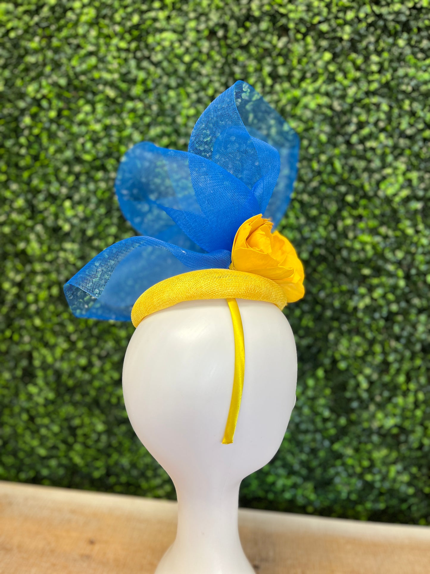 Handmade Yellow & Blue Crinoline Fascinator Hat