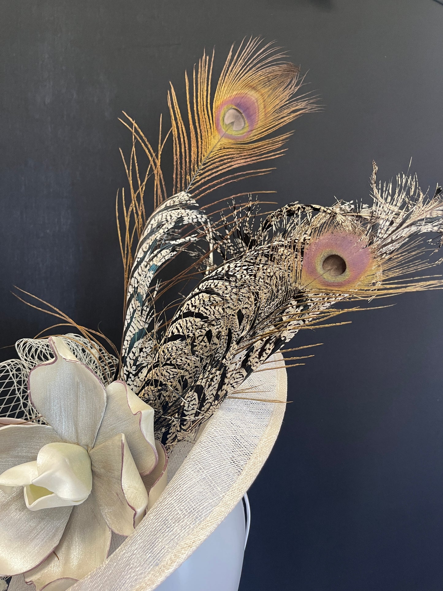 Cream and Natural Pheasant Feather Fascinator Hat