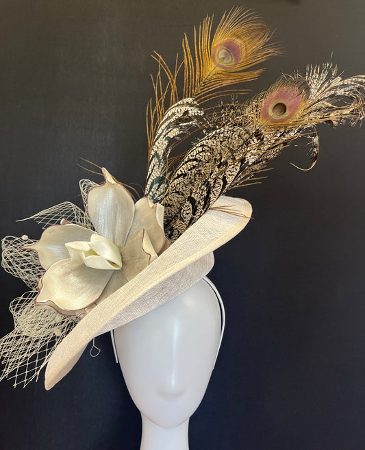 Cream and Natural Pheasant Feather Fascinator Hat