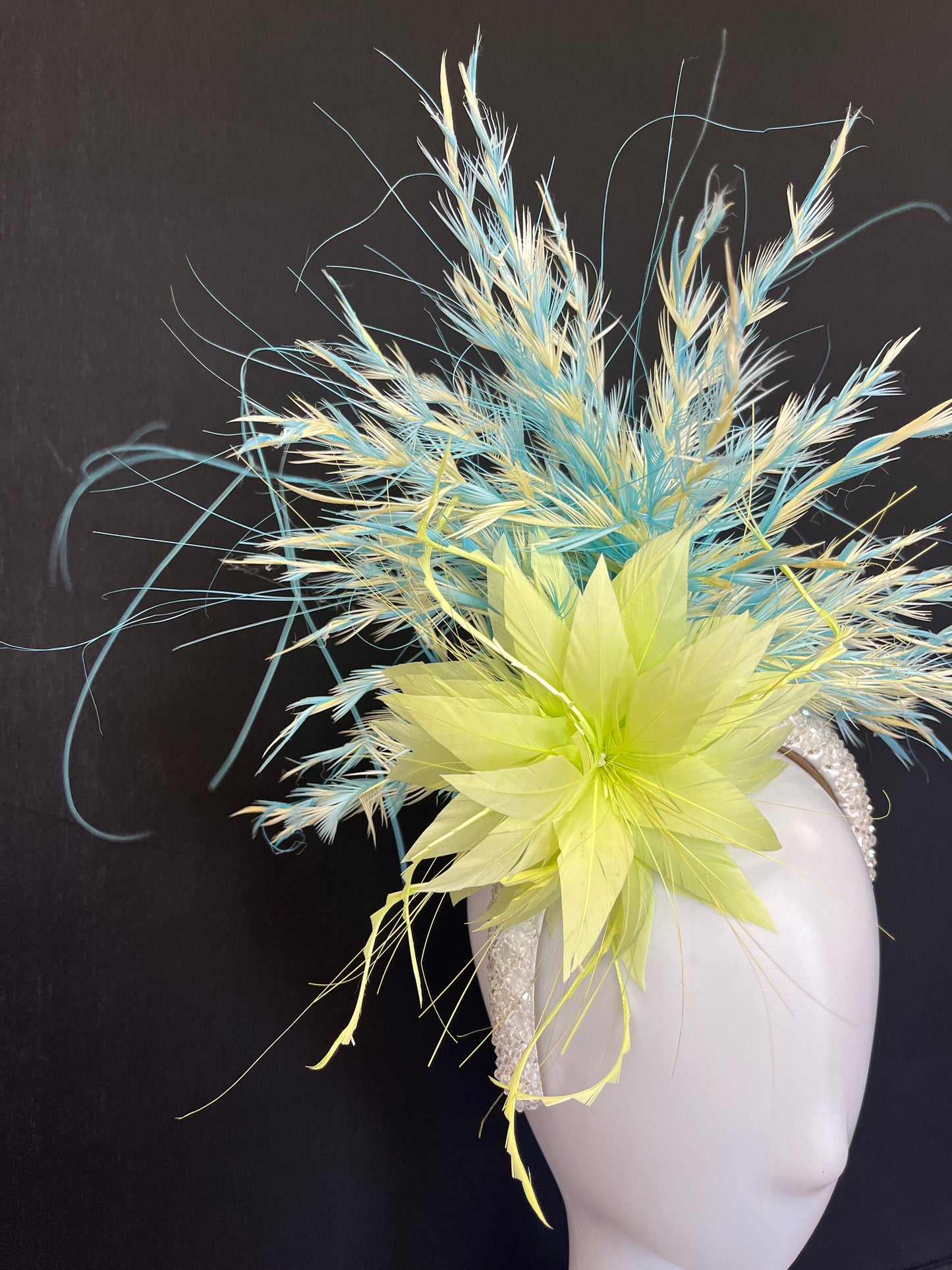 Yellow Green & Light Blue Fascinator Hat