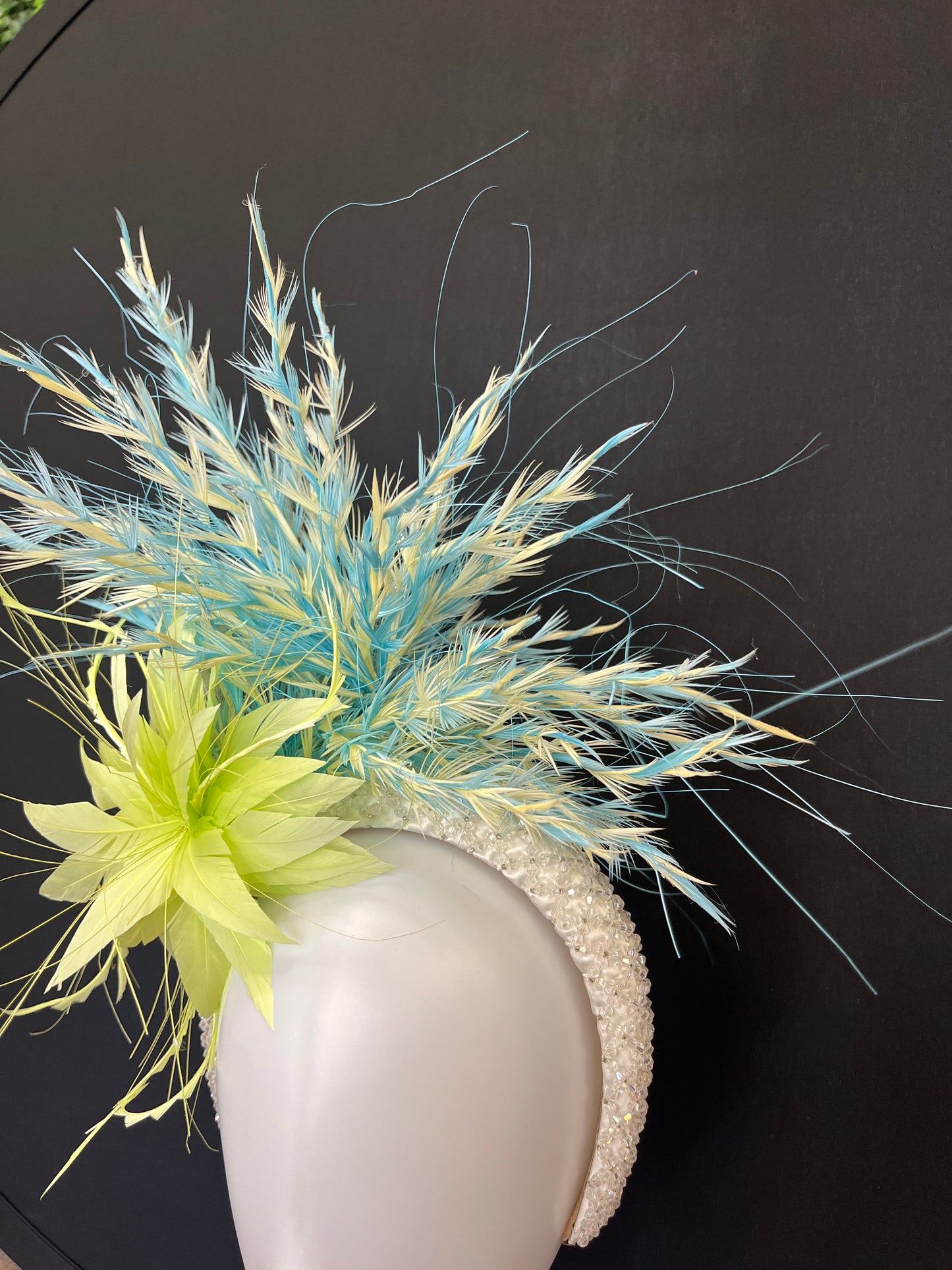 Yellow Green & Light Blue Fascinator Hat