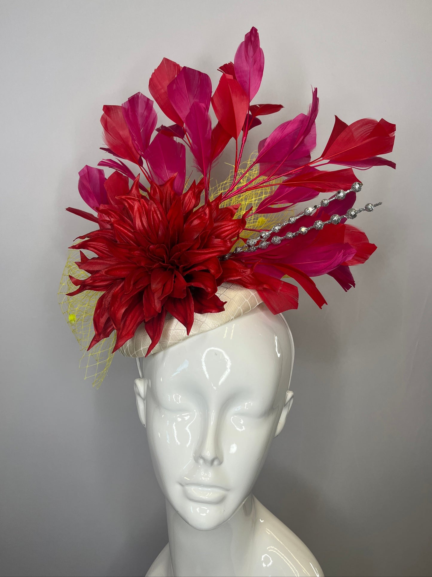 Red and Dark Pink Fascinator Hat