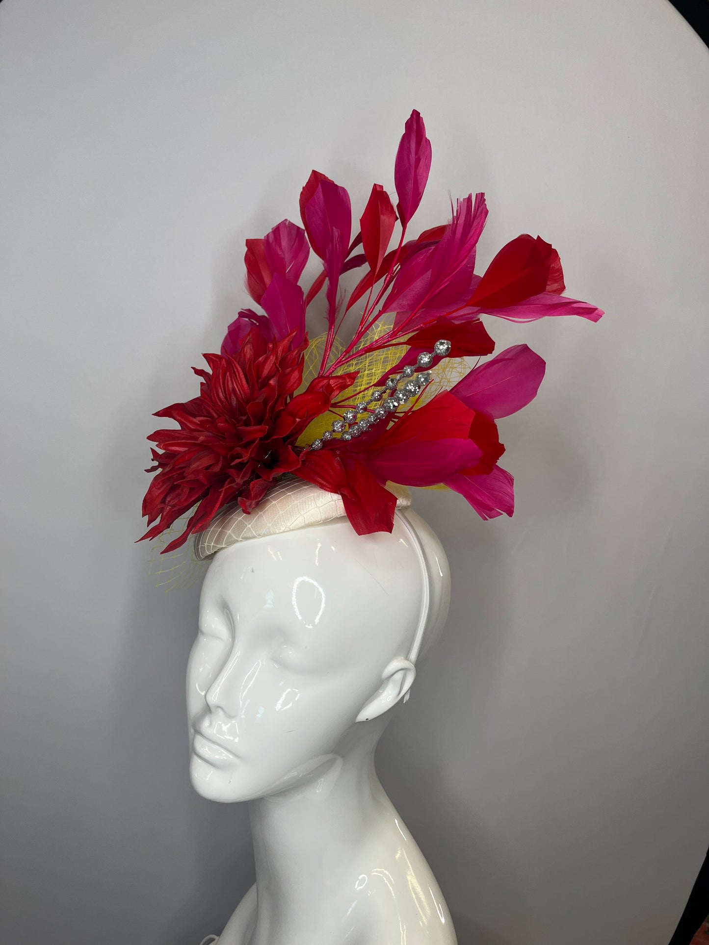 Red and Dark Pink Fascinator Hat