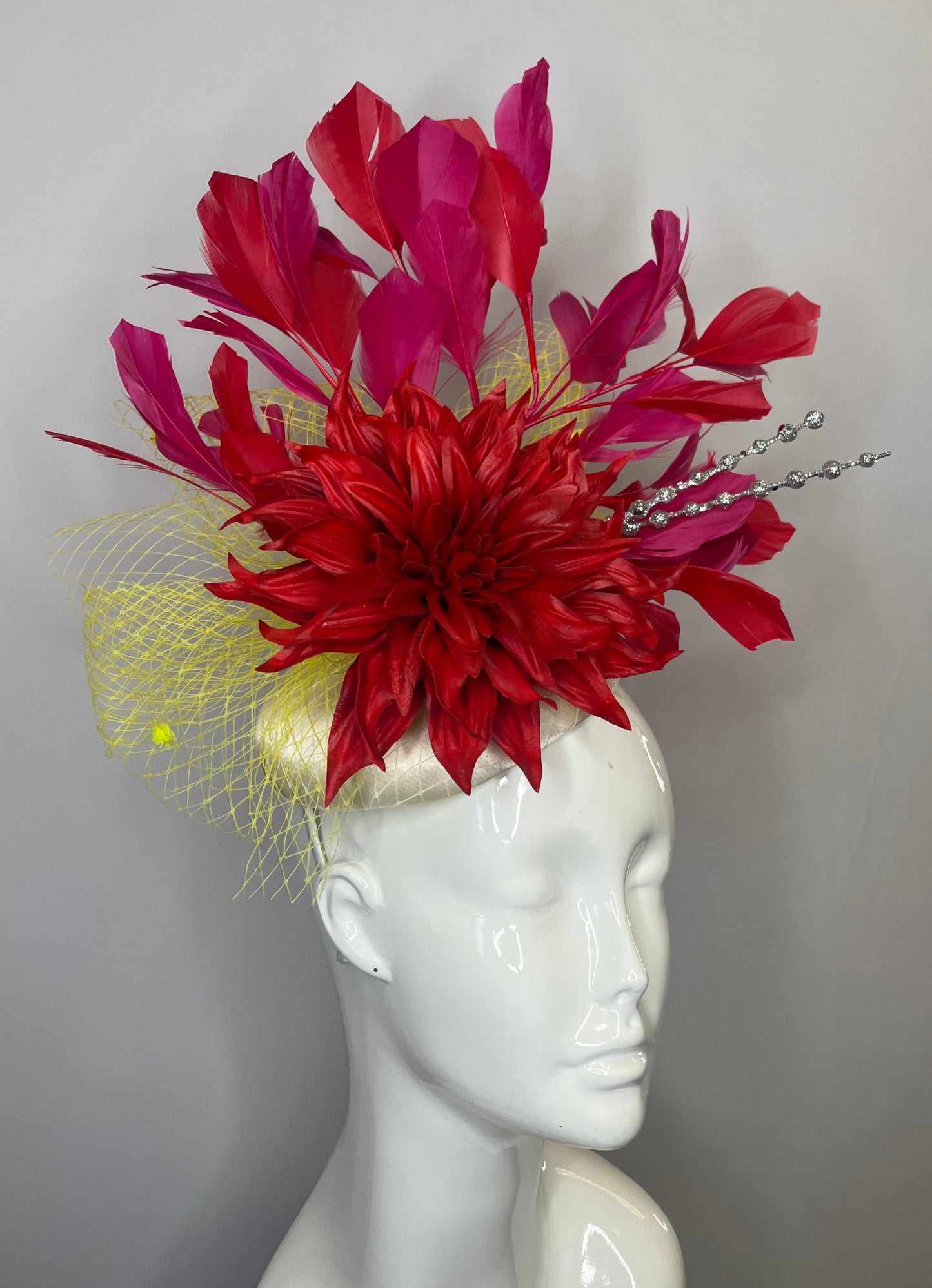 Red and Dark Pink Fascinator Hat