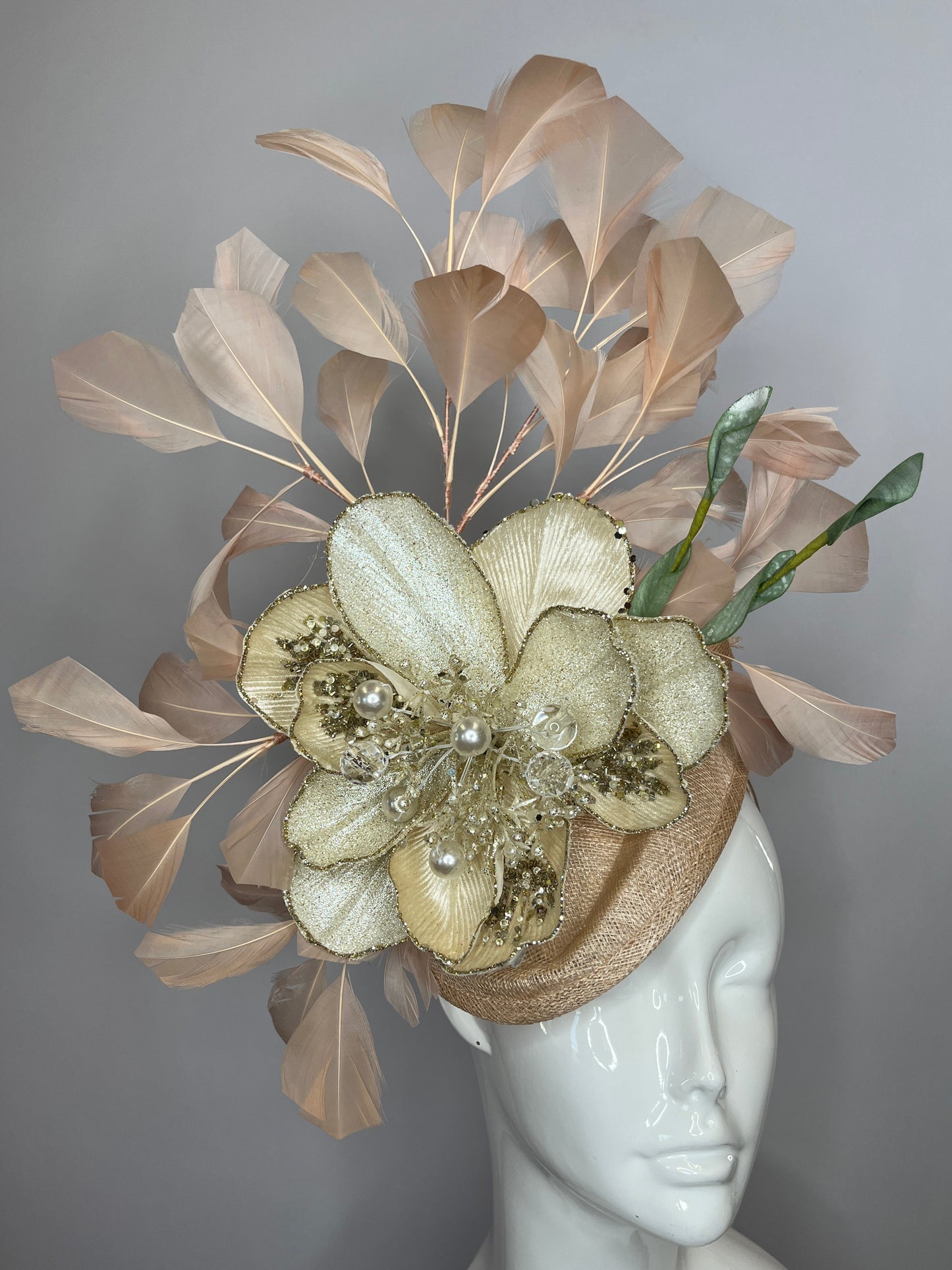 Apricot and Ivory with Gemstones  Fascinator Hat