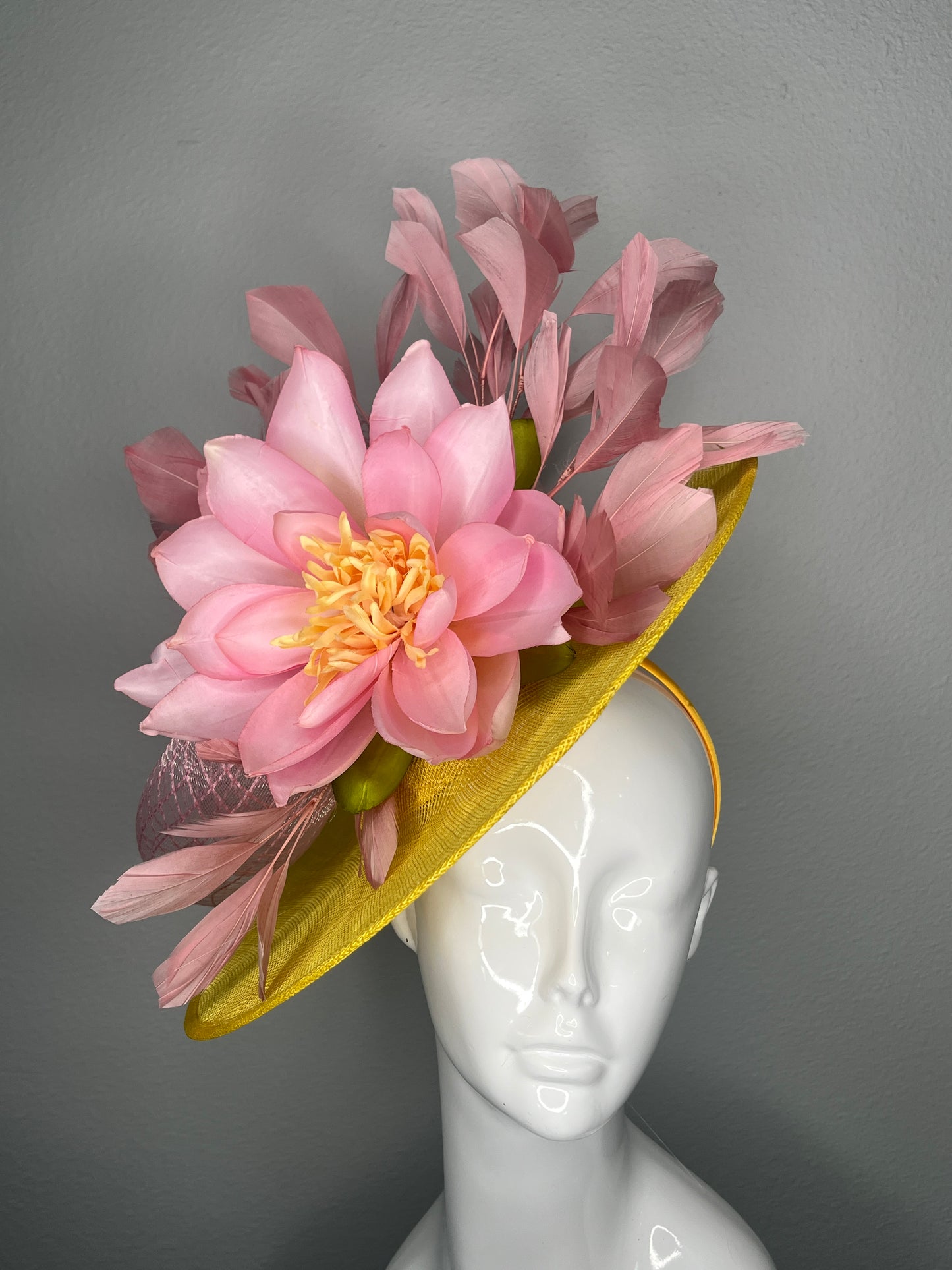 Yellow and Pink Floral Blush Feather Fascinator