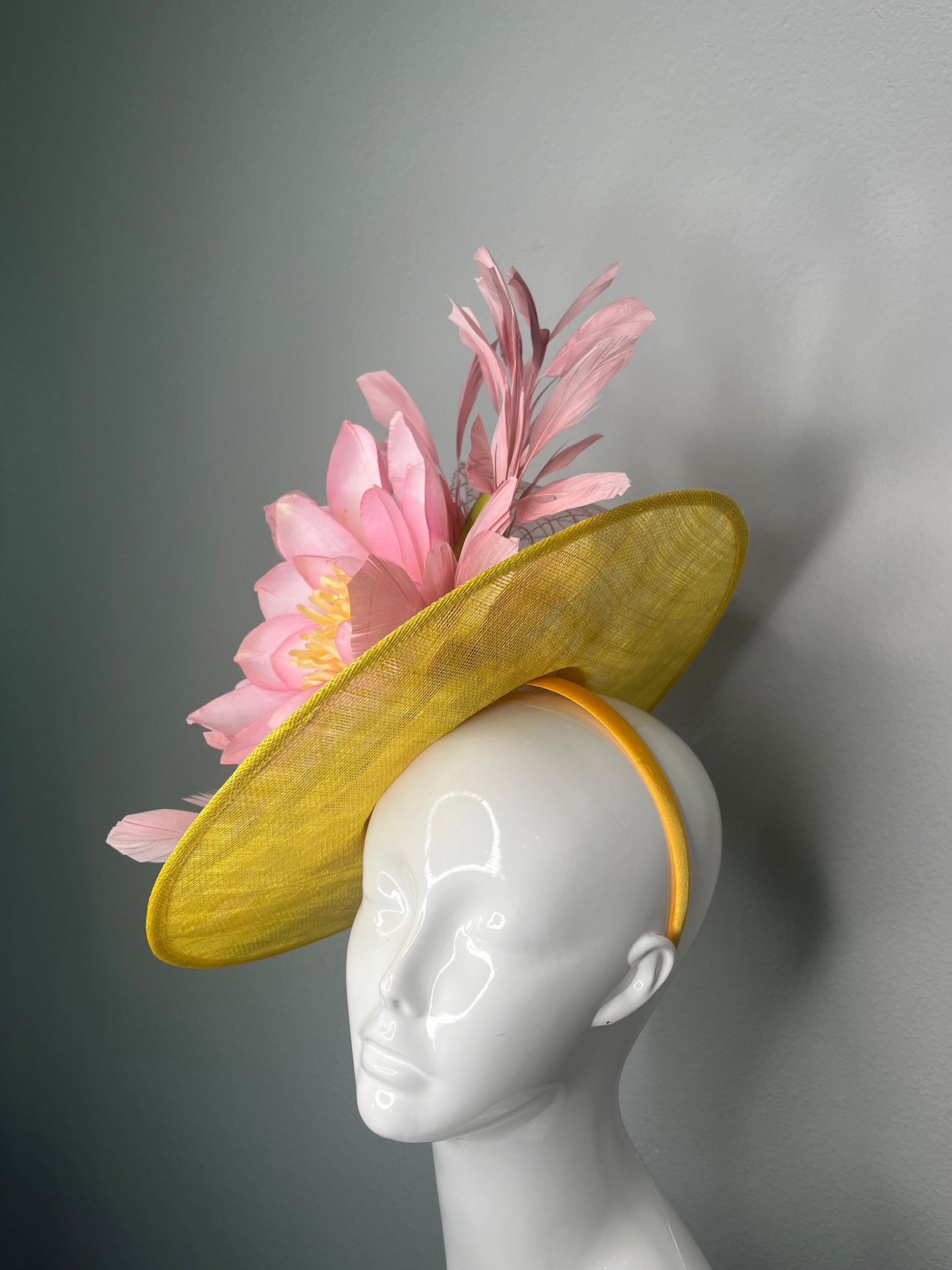 Yellow and Pink Floral Blush Feather Fascinator