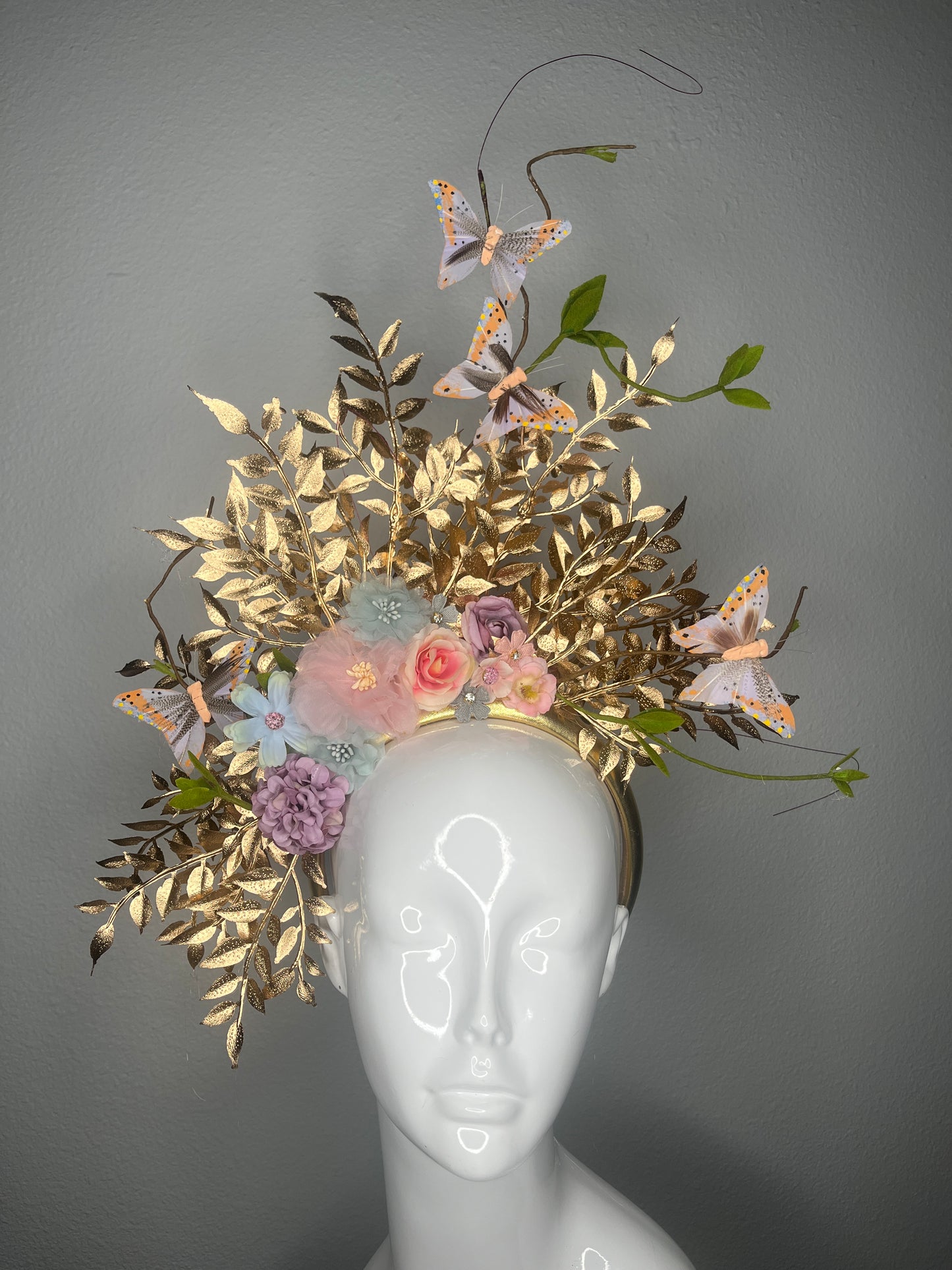 Golden Floral Butterfly Crown - Handmade Headpiece