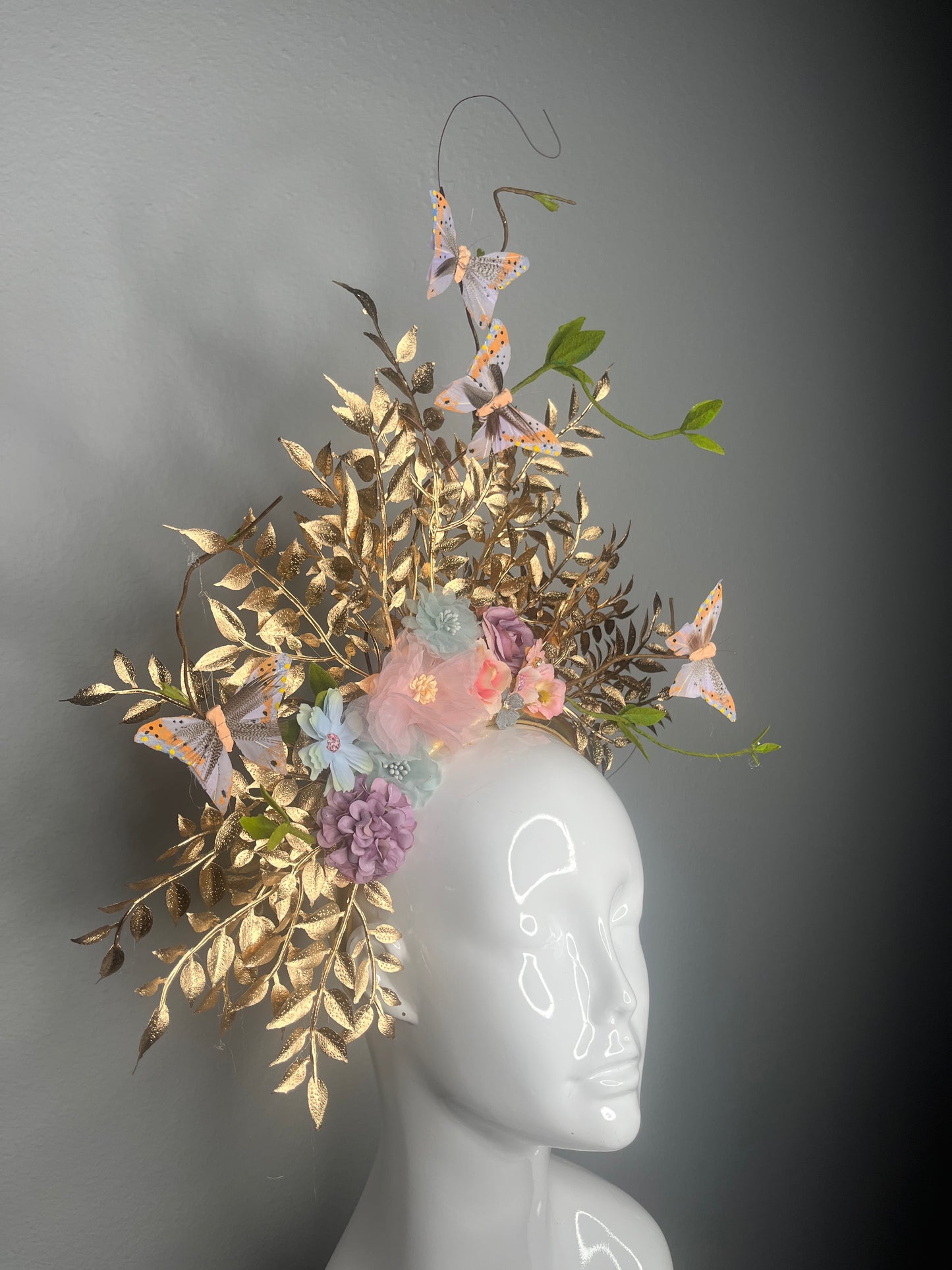 Golden Floral Butterfly Crown - Handmade Headpiece