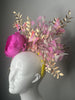 Golden Bloom Butterfly Fascinator  Luxe Headpiece with Pink Peony and Gold Accents