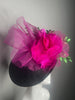 Black, Hot Pink and Green Glitter Fascinator Hat