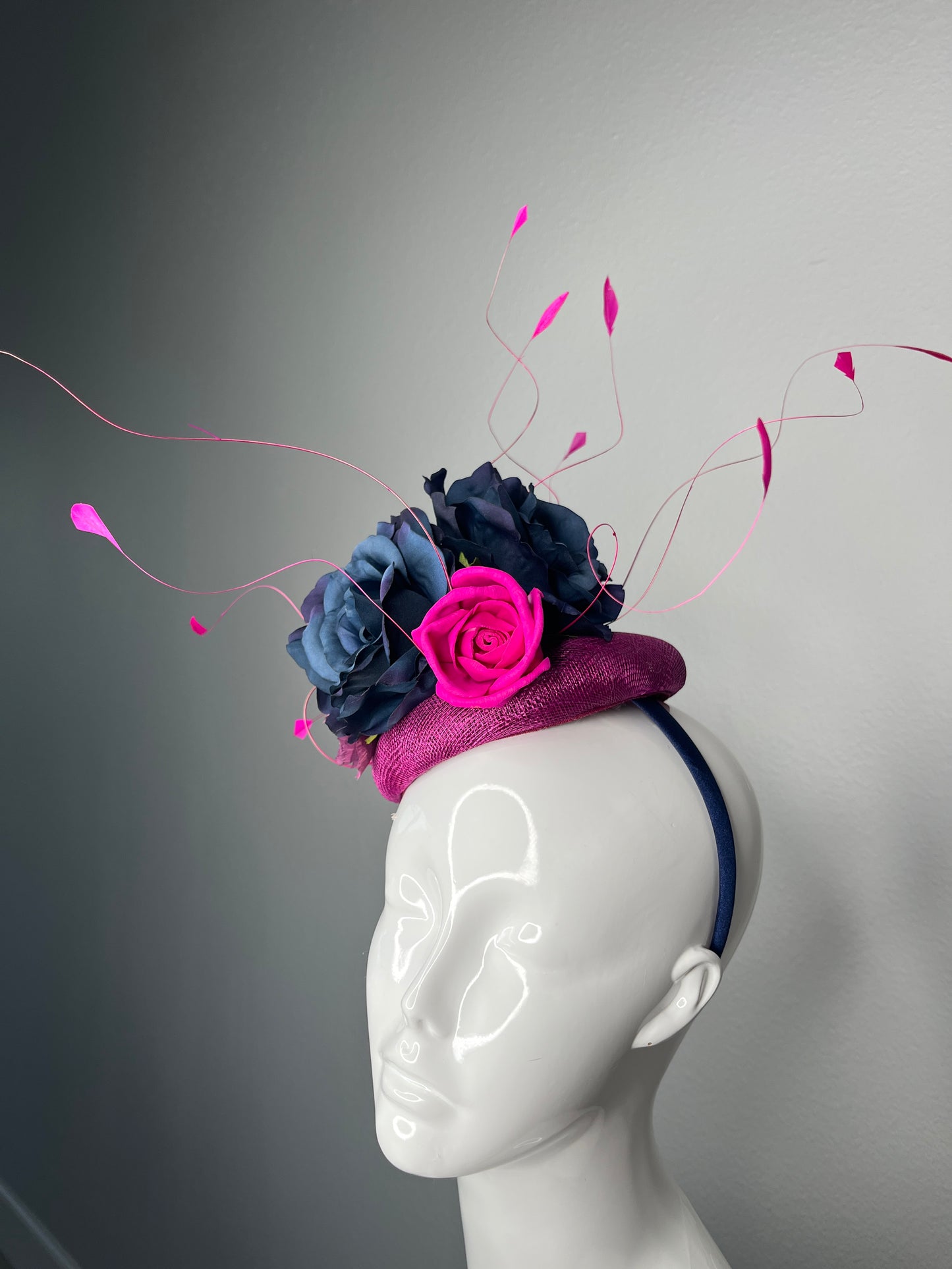 Fuchsia Noir Feather Fascinator Hat