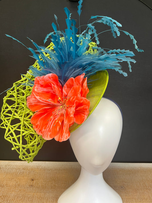 Lime, Teal & Coral Headband Fascinator Hat