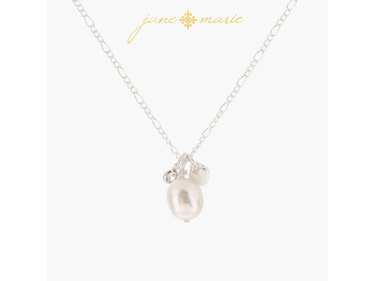 Mini Crystal, Pearl Drop, Silver Heart Necklace