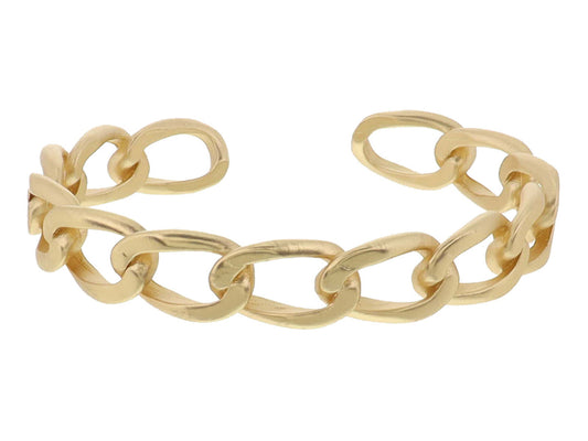 Gold Oval Curb Chain Cuff Bracelet