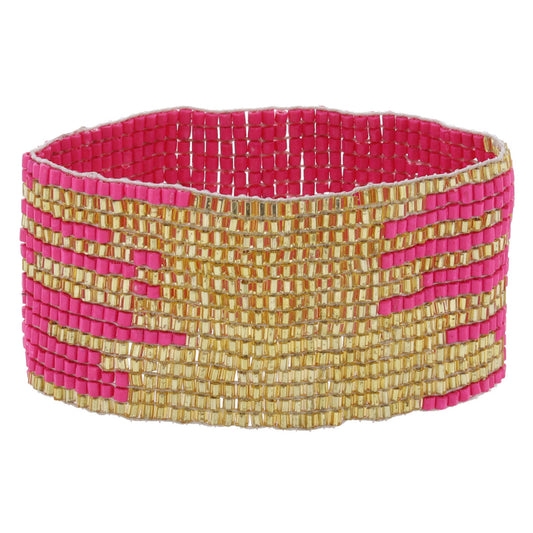 Hot Pink with Dispersed Gold Beaded Stretch Band Bracelet