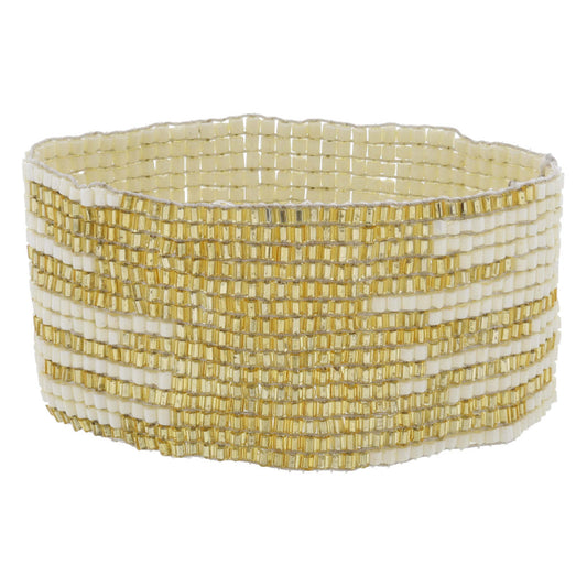 Ivory with Dispersed Gold Beaded Stretch Band Bracelet
