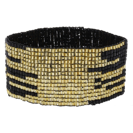 Black with Dispersed Gold Beaded Stretch Band Bracelet