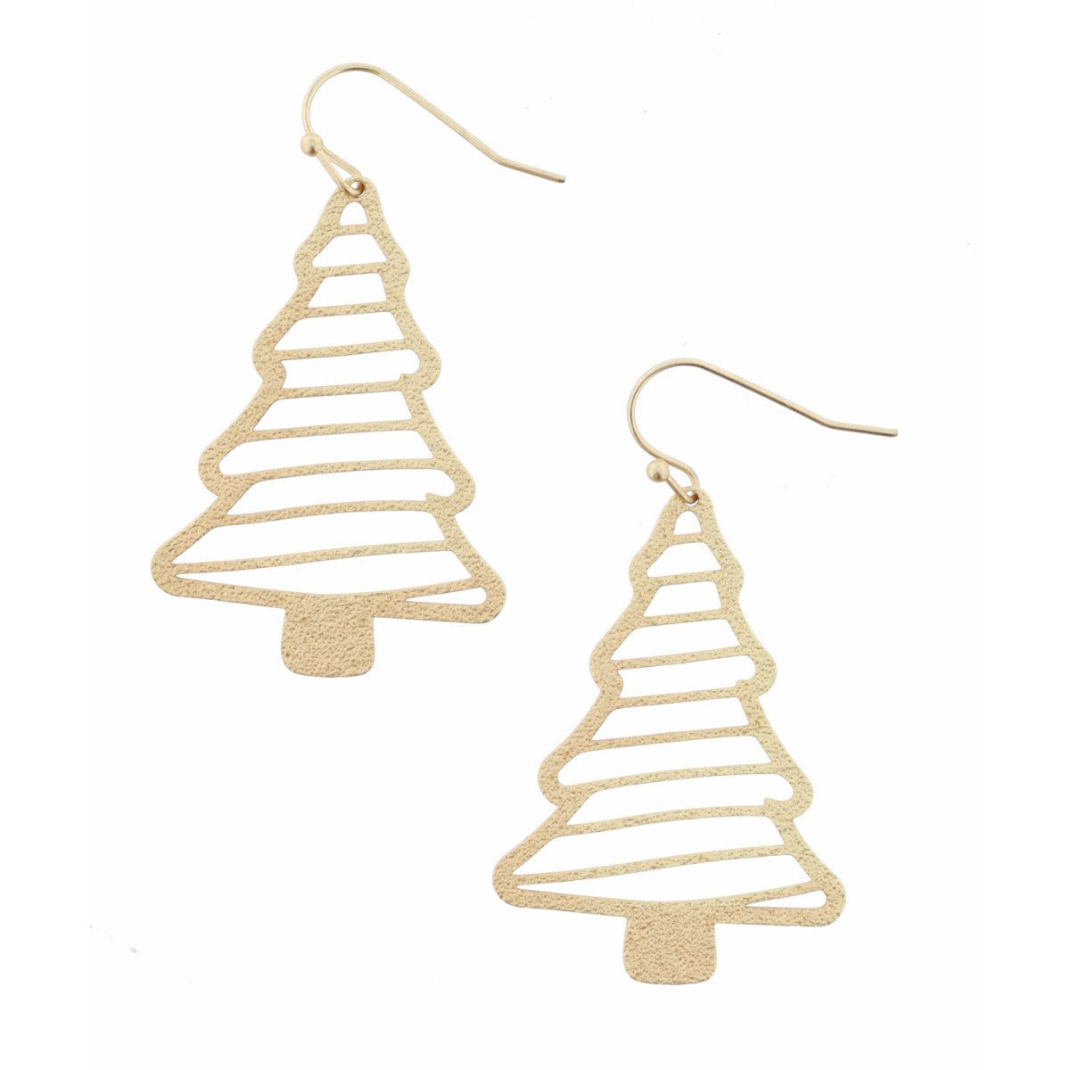 Gold Textured Christmas Tree with Cut Out Stripes Earrings