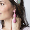 Pink Beaded Post With Tiered Pink Beaded Teardrops Earrings