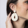 Ivory Beaded Post And Open Oval With Ivory Flower Sequins Earrings