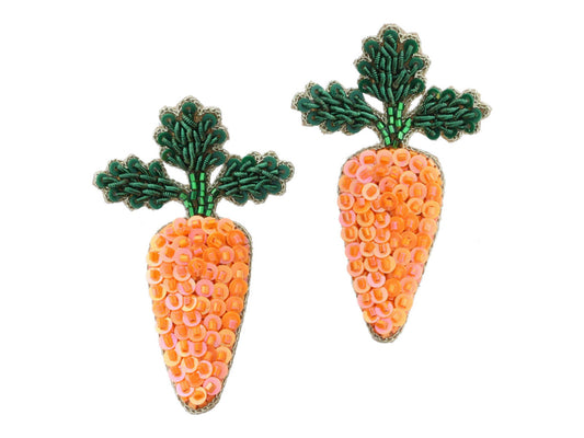 Green and Orange Beaded Carrot Earrings