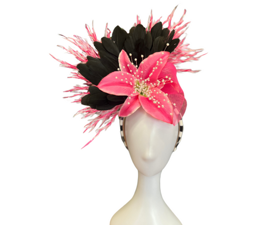 Black, White, Pink Checkerboard Headband Fascinator Hat