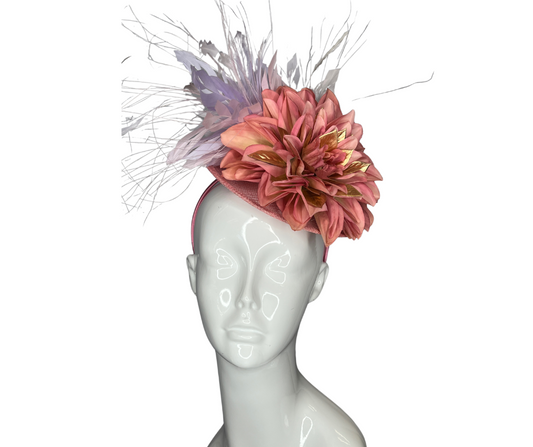 Salmon Pink and Lavender Fascinator Hat