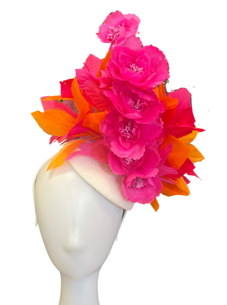 Handmade Fuschia & Orange Fascinator Hat