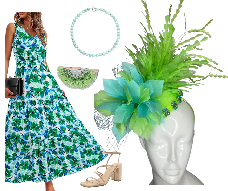 Green with Light Blue Feathers Fascinator Hat