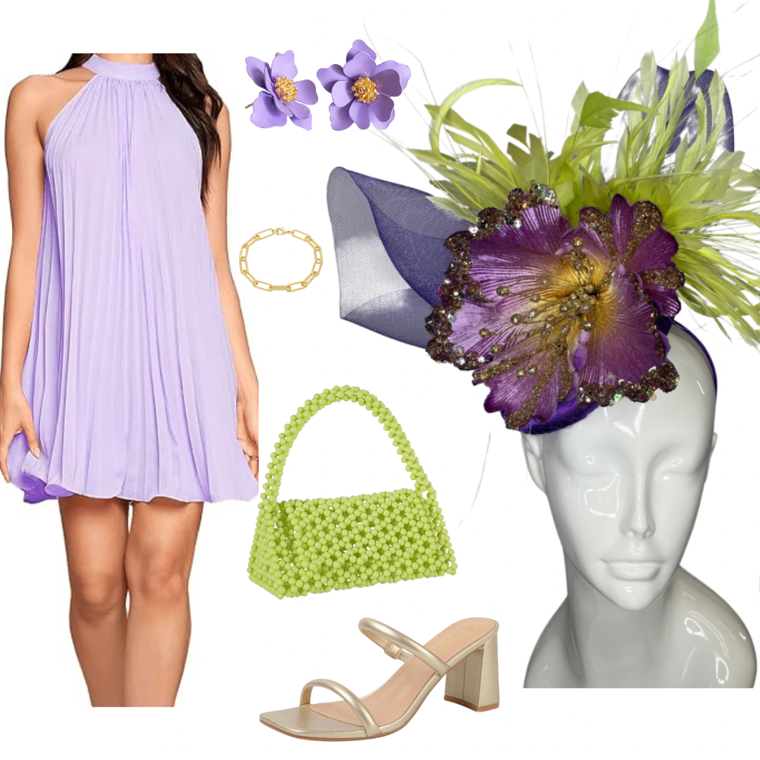 Purple and Citron with Gold Fascinator Hat