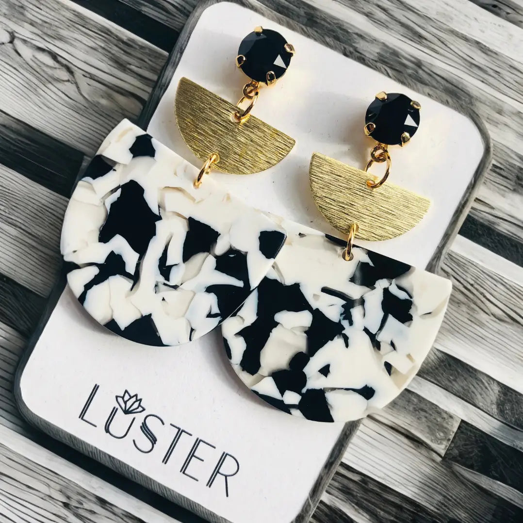 Black + White Stacked Lightweight Acrylic Statement Earrings