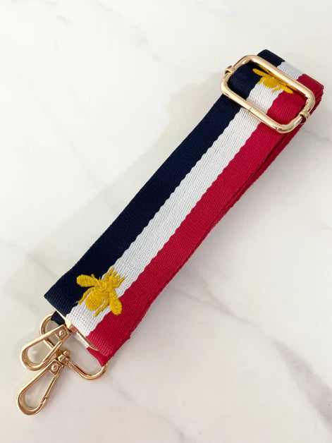 1.5" Adjustable Bag Strap -Red White Navy Bee