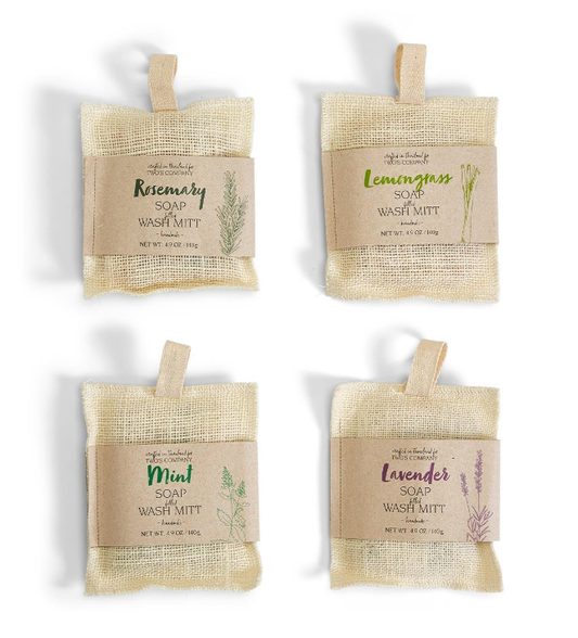 Exfoliant Bath Mitt with Handmade Soap In Assorted 4 Scents