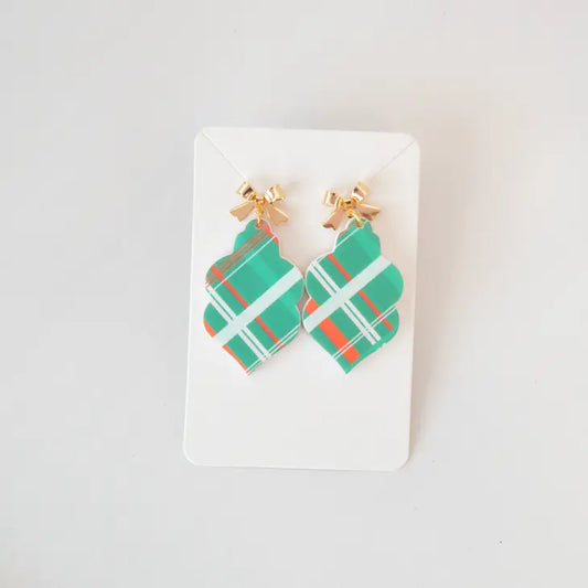Christmas Plaid Bauble Statement Earrings