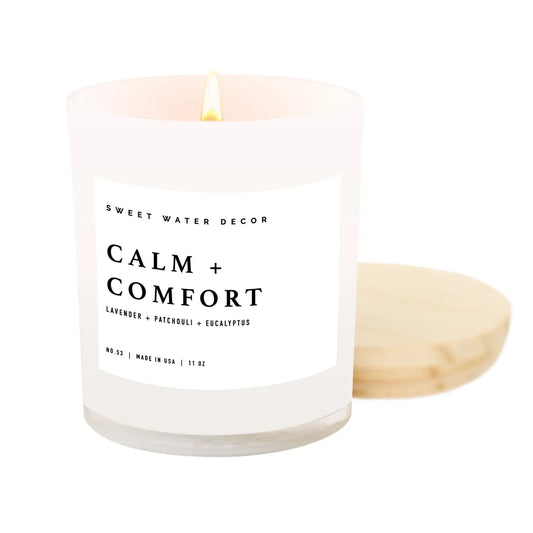 Calm and Comfort Soy Candle - White Jar - 11 oz