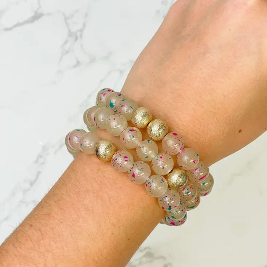 Gold & Marbled Bead Stretch Bracelet Sets- Multi