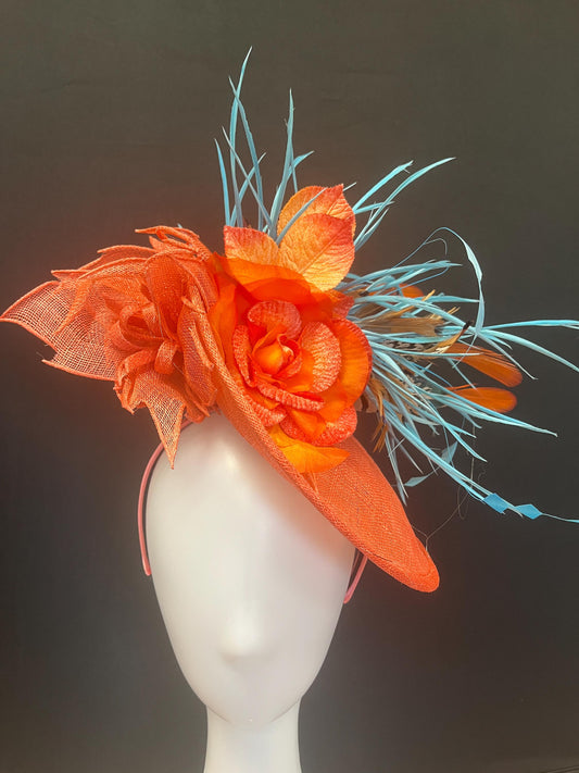 Handcrafted Orange and Turquoise Fascinator