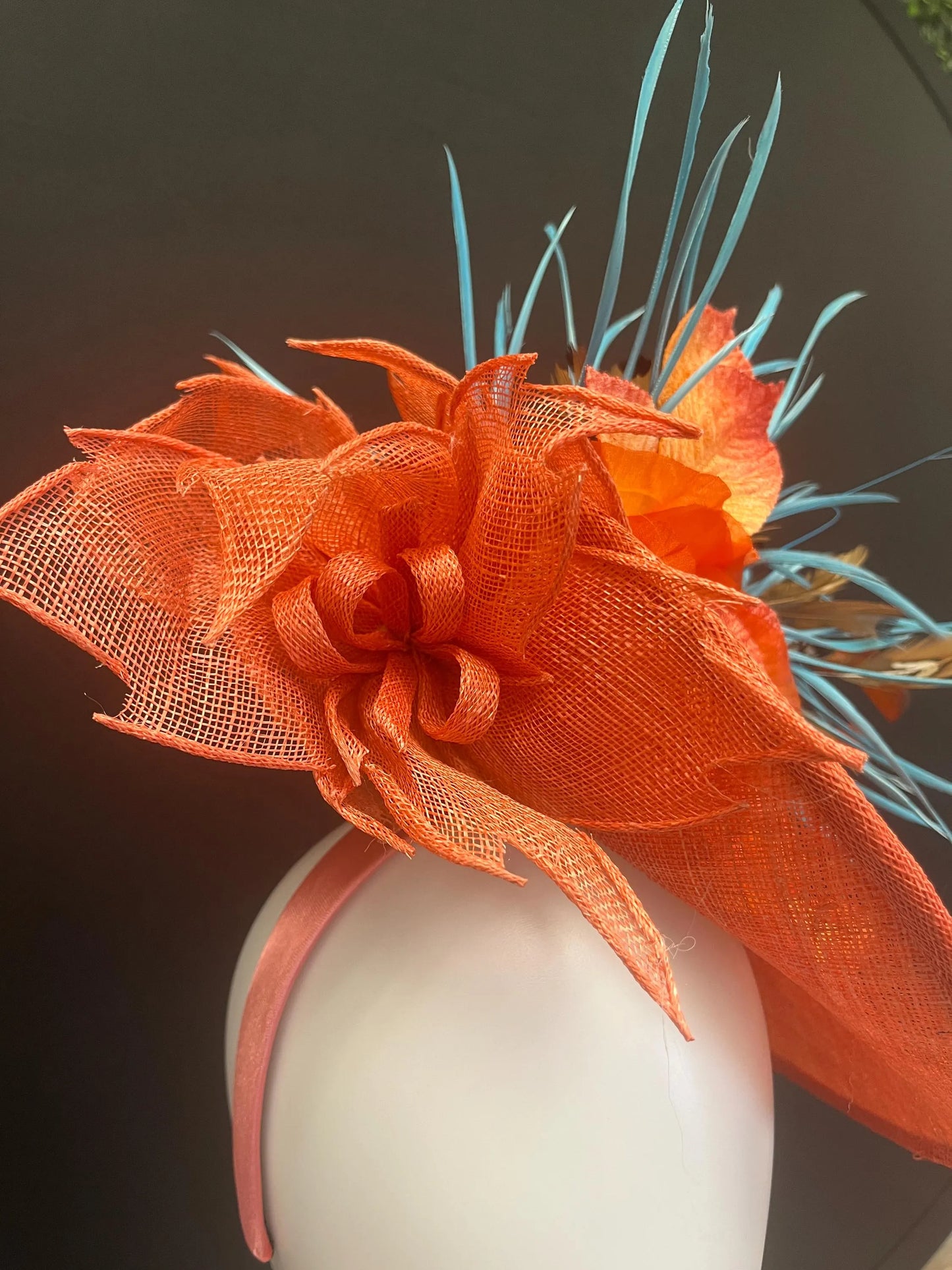 Handcrafted Orange and Turquoise Fascinator