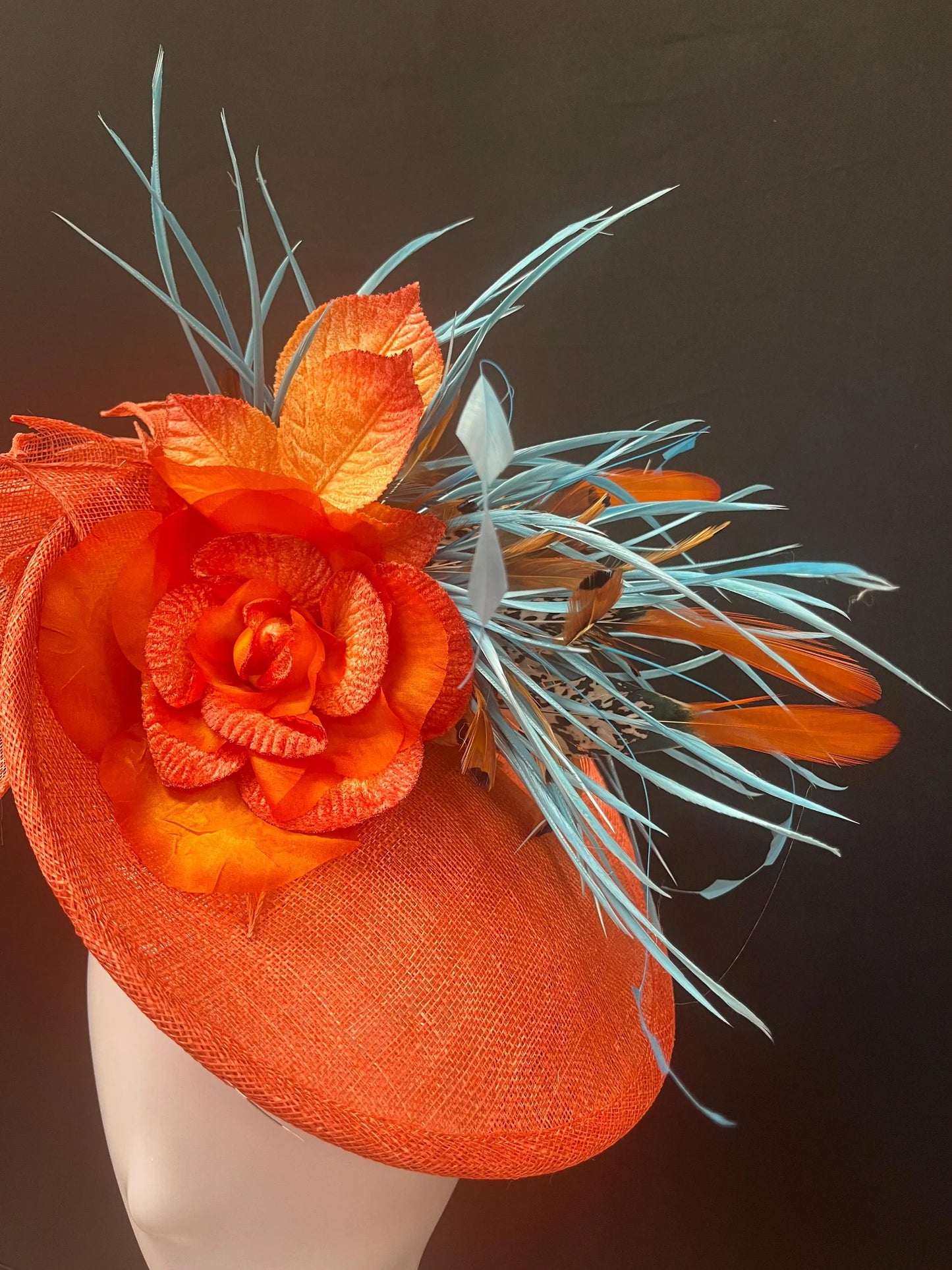 Handcrafted Orange and Turquoise Fascinator