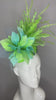 Green with Light Blue Feathers Fascinator Hat