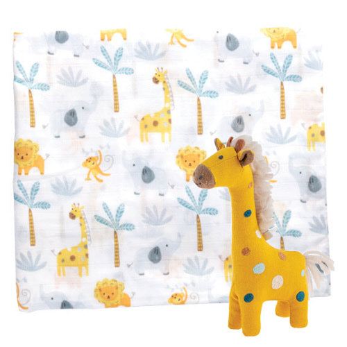 Muslin Blanket and Stuffed Animal Giraffe