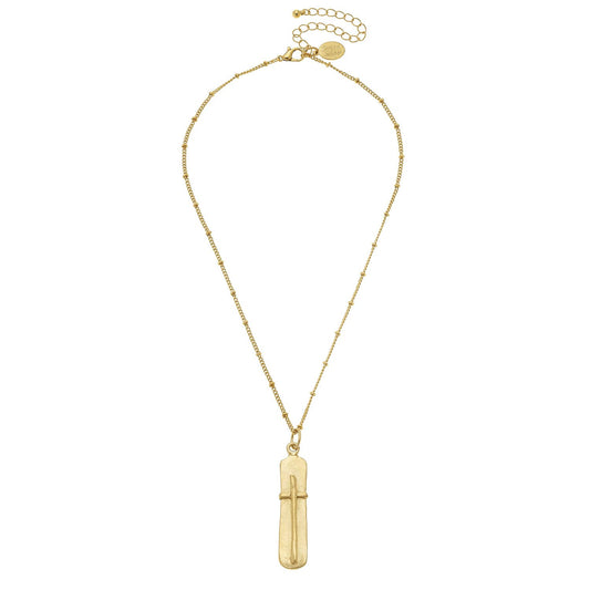 Susan Shaw Dainty Gold Bar + Cross Necklace