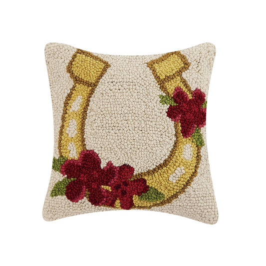 Gold Horseshoe With Flowers Hook Pillow