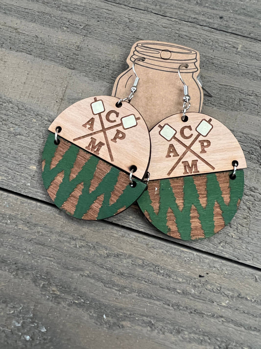 Camping Forrest Hand Painted Wood Earrings