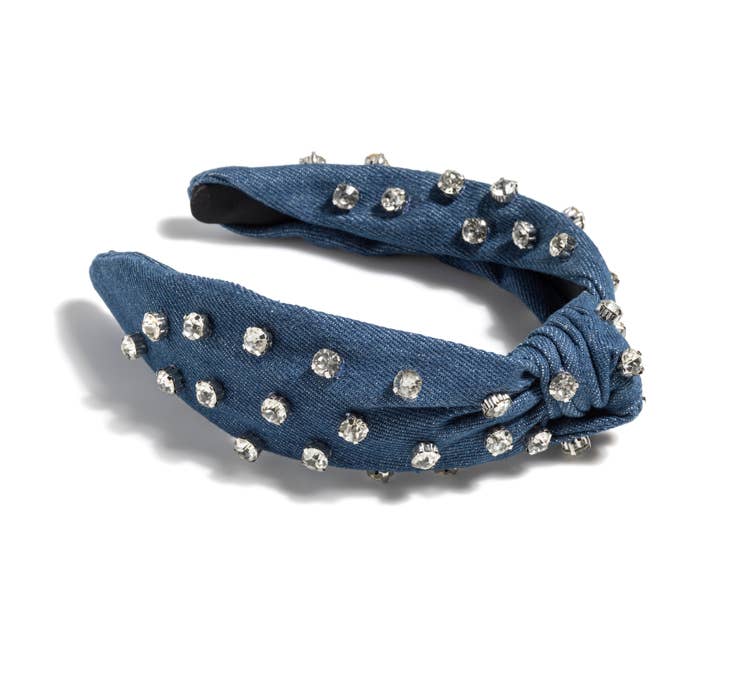 Knotted Embellished Headband- Denim